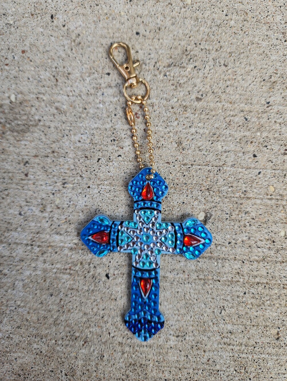 Blue Jeweled Cross Keychain & Card Holder Charm